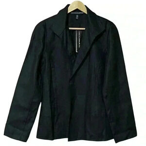 Linda Allard x Ellen Tracy Black Linen Open Front Blazer Size 4 NWT